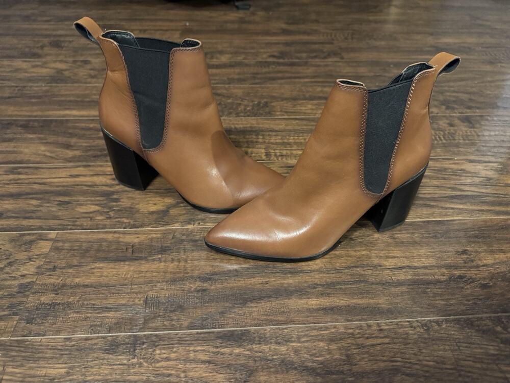 Steve Madden Knoxi Pull On Ankle Boots Heels Cognac Brown Women’s Size 8.5